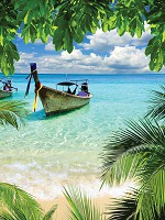 Флизелиновые фотообои природа 184x254 см 3Д Лодки в тропических джунглях (225V4A)+клей