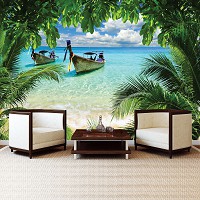 Флизелиновые фотообои пейзажи природы 368x280 см 3Д Лодки в тропических джунглях (225V10)+клей