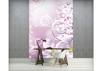 Готовые флизелиновые фотообои 184x254 см Белые цветы яблони на розовом фоне (2267V4A)+клей