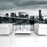 Місто флізелінові фотошпалери 416x254 см Чорно-білий Нью-Йорк та Бруклінський міст (226VEXXXL)+клей