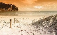 Флизелиновые 3д фотообои в морском стиле 416x254 см Оранжевый закат на пляже (2280VEXXXL)+клей - вид 1 миниатюра