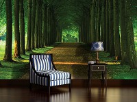 Флизелиновые фотообои 254x184 см 3Д Длинная зеленая аллея в лесу (2285V4)+клей