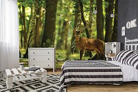 Флизелиновые 3д фотообои с природой животные 312x219 см Олень в зеленом лесу (2287VEXXL)+клей