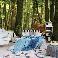 Природа флизелиновые 3д фотообои животные 416x254 см Олень в зеленом лесу (2287VEXXXL)+клей