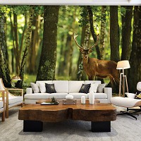 Флізелінові 3д фотошпалери з природою тварини 254x184 см Олень у зеленому лісі (2287V4)+клей - вид 7 мініатюра