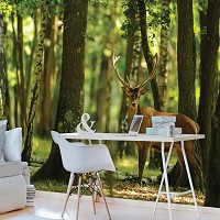 Флізелінові 3д фотошпалери з природою тварини 254x184 см Олень у зеленому лісі (2287V4)+клей - вид 8 мініатюра