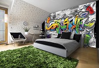 Флизелиновые фотообои для стен с надписями детские для мальчиков 254x184 см Красочное граффити (2295V4)+клей