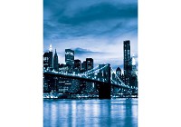 Флизелиновые фотообои для гостиной комнаты фото 184x254 см Синий Нью-Йорк и Бруклинский мост (229V4A)+клей