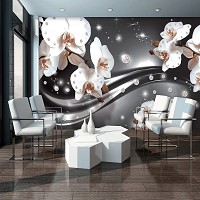 Фото красивых цветов флизелиновые фотообои 416x254 см 3Д Орхидеи и диаманты на темно-сером фоне (2313VEXXXL)+клей