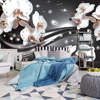 Фото красивых цветов флизелиновые фотообои 416x254 см 3Д Орхидеи и диаманты на темно-сером фоне (2313VEXXXL)+клей - вид 8 миниатюра