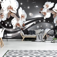 Фото красивых цветов флизелиновые фотообои 416x254 см 3Д Орхидеи и диаманты на темно-сером фоне (2313VEXXXL)+клей - вид 9 миниатюра