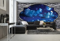 Флизелиновые фотообои на стену 312x219 см Ночное небо за каменной стеной (2338VEXXL)+клей
