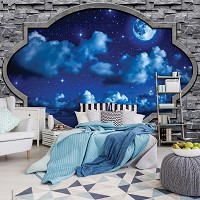 Флизелиновые фотообои для зала 368x254 см Ночное небо за каменной стеной (2338V8)+клей