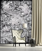 Флизелиновые фотообои в интерьере 184x254 см Цветы на черно-белой стене (2341V4A)+клей