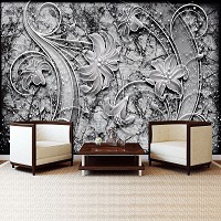 Флизелиновые фотообои абстракция 312x219 см Цветы на черно-белой стене (2341VEXXL)+клей