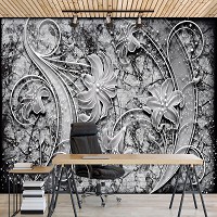 Флізелінові фотошпалери абстракція 312x219 см Квіти на чорно-білій стіні (2341VEXXL)+клей - вид 7 мініатюра