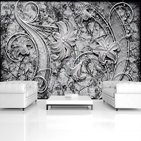 Флизелиновые фотообои 254x184 см Цветы на черно-белой стене (2341V4)+клей