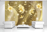 Флизелиновые фотообои в интерьере 254x184 см Желтые цветы (2342V4)+клей