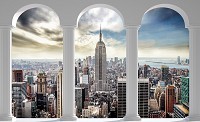 Флизелиновые фотообои 416х254 см 3Д Небоскребы Нью-Йорка за тремя арками (2345VEXXXL)+клей - вид 1 миниатюра