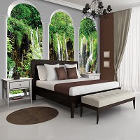 Флизелиновые фотообои природа 254x184 см 3Д Лесной водопад за тремя арками (2347V4)+клей