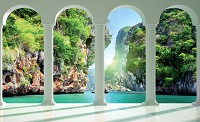 Флізелінові фотошпалери в інтер'єрі 368x254 см 3Д Морські скелі за чотирма арками (2352V8)+клей - вид 1 мініатюра