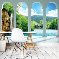 Флизелиновые фотообои красивые 416x254 см 3Д Водопад за четырьмя арками (2353VEXXXL)+клей - вид 6 миниатюра