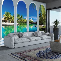 Лето природа флизелиновые фотообои 416x254 см 3Д Вид на Мальдивы за четырьмя арками (2357VEXXXL)+клей