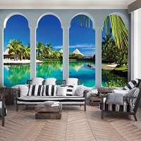 Лето природа флизелиновые фотообои 416x254 см 3Д Вид на Мальдивы за четырьмя арками (2357VEXXXL)+клей - вид 8 миниатюра