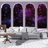 Готовые флизелиновые фотообои 254x184 см 3Д Звездное небо за четырьмя арками (2359V4)+клей