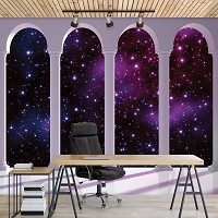 Космические флизелиновые фотообои 312x219 см 3Д Звездное небо за четырьмя арками (2359VEXXL)+клей