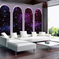 Флизелиновые фотообои на тему космос 416x254 см 3Д Звездное небо за четырьмя арками (2359VEXXXL)+клей