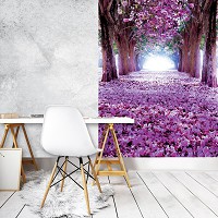 Флизелиновые фотообои природа 184x254 см Ковер из фиолетовых лепестков в лесу (2379V4A)+клей