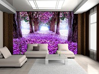 Красивые флизелиновые фотообои природа 416x254 см Ковер из фиолетовых лепестков в лесу (2379VEXXXL)+клей