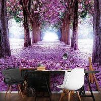 Красивые флизелиновые фотообои природа 416x254 см Ковер из фиолетовых лепестков в лесу (2379VEXXXL)+клей - вид 5 миниатюра