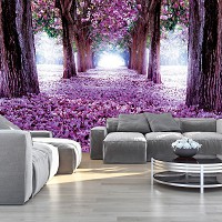 Флизелиновые фотообои с природой 312x219 см Ковер из фиолетовых лепестков в лесу (2379VEXXL)+клей