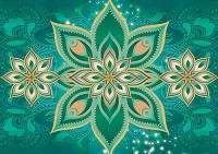 Флизелиновые фотообои в спальню над кроватью 368x254 см Абстрактные цветы на зеленом фоне (2381V8)+клей