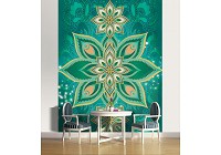 Флизелиновые фотообои для зала 206x275 см Абстрактные цветы на зеленом фоне (2381VEA)+клей