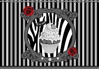 Красивые флизелиновые фотообои на кухню 368x254 см Пирожное и черно-белые полосы (2388V8)+клей