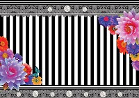 Флизелиновые фотообои 368x254 см Черно-белые полосы и цветы (2389V8)+клей