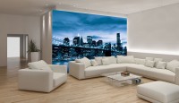 Флізелінові фотошпалери на кухні вітальні 416x254 см Синій Нью-Йорк та Бруклінський міст (229VEXXXL)+клей