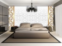 Флизелиновые фотообои для спальни 254x184 см Золотой и белый орнамент (2290V4)+клей
