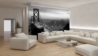 Флізелінові фотошпалери у спальню місто 368x254 см Чорно-білий Міст Золоті Ворота (419V8)+клей - вид 1 мініатюра