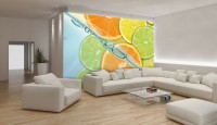 3d флизелиновые фотообои для кухни 368x254 см Лимоны и лаймы в воде (110V8)+клей - вид 1 миниатюра