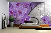 Флизелиновые фотообои в спальню 254x184 см Нарисованные фиолетовые орхидеи (1280V4)+клей
