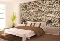 Флизелиновые 3Д фотообои под камень в интерьере 416x254 см Светло-коричневая стена (1928VEXXXL)+клей