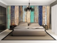 Фото обои на кухню 368х254 см Стена из разноцветных досок (1999P8)+клей