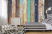 Флизелиновые фотообои на кухню 254x184 см Стена из разноцветных досок (1999V4)+клей