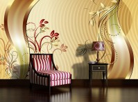 Фотообои цветы 368х254 см Золотой фон и коричневые линии (2140P8)+клей