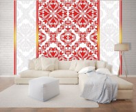 Красивые флизелиновые фотообои на кухню 416x254 см Красная вышиванка (2289VEXXXL)+клей