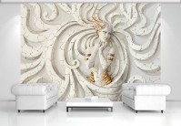 Флизелиновые фото обои 3д Барельеф 416 x 254 см Потрескавшаяся скульптура девушки с золотыми украшения (3161VEXXXL)+клей